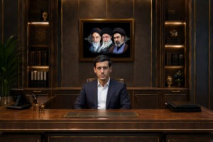 احمد شناس پشت میزکار در معاونت اقتصاد بین املل قرارگاه اباصالح