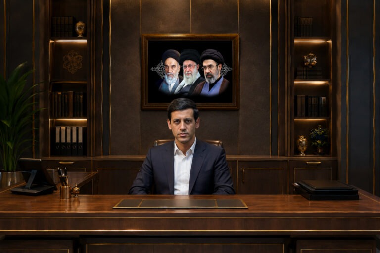 احمد شناس پشت میزکار در معاونت اقتصاد بین املل قرارگاه اباصالح